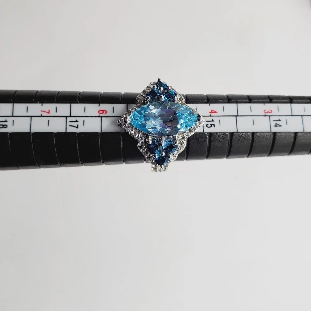 Genuine Marquise Sky, London Blue & White Topaz 925 Sterling Silver Halo Ring